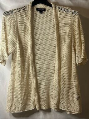 Perceptions Cream Open-Weave Short Sleeve Cardigan